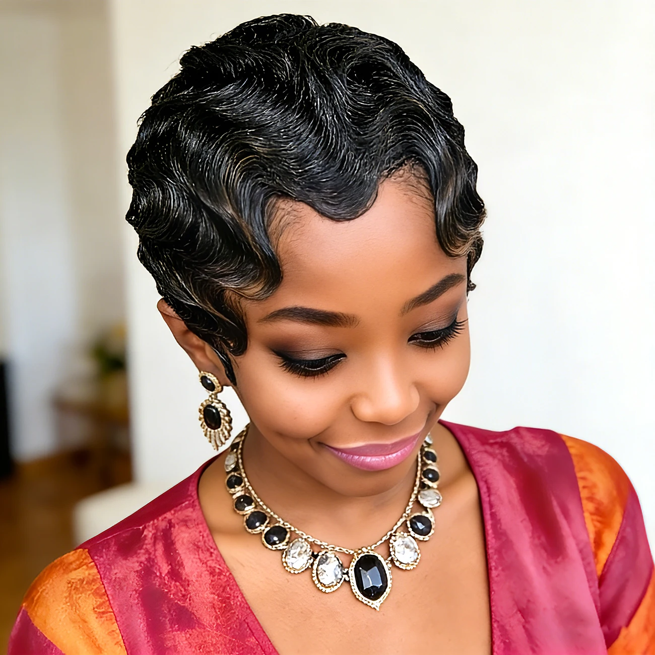 

Кудрявый парик-пикси для женщин, многослойный, с эффектом морской волны, из натуральных волос, цвет 99J 4 # Парик из 100% натуральных человеческих волос, изготовленный машинным способом