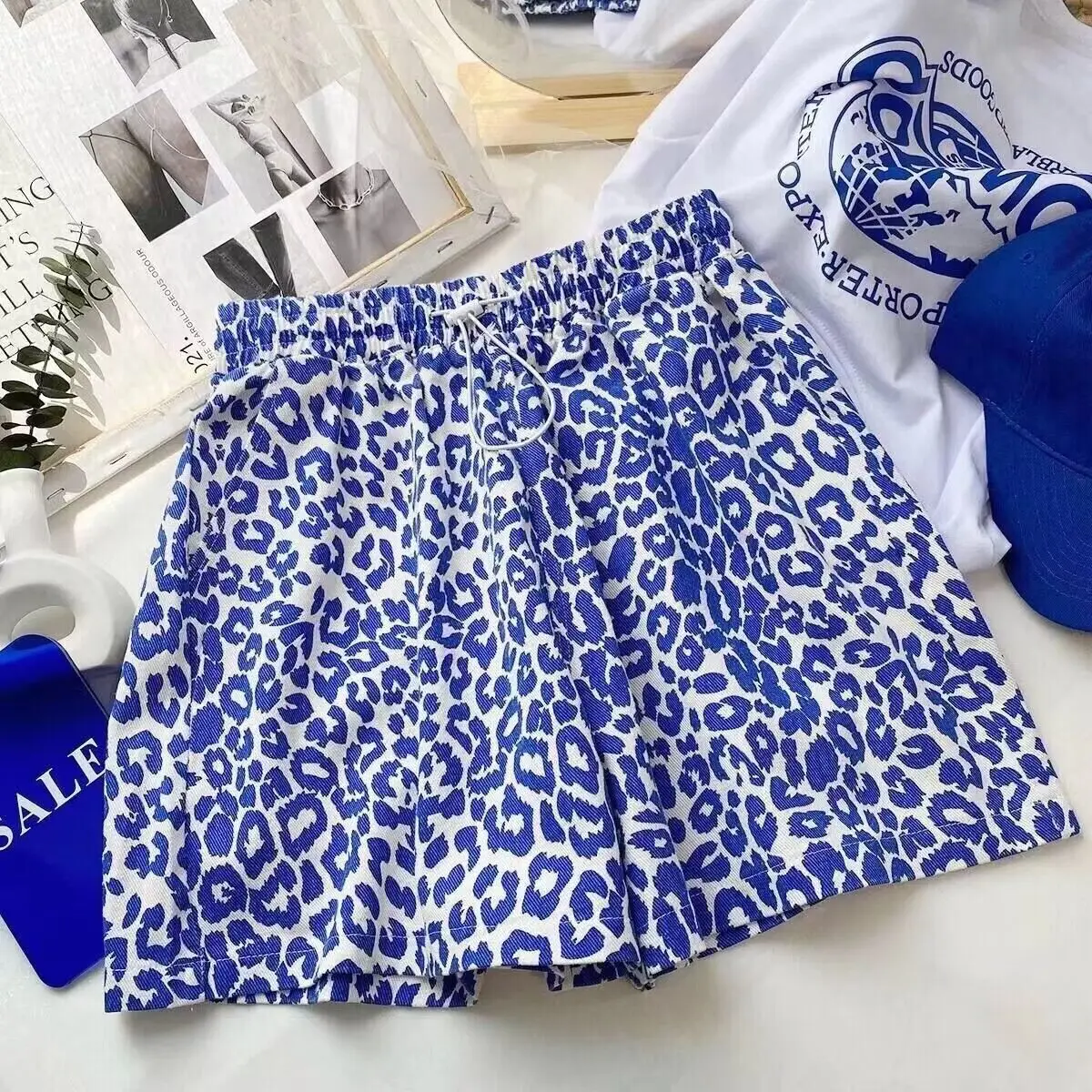 Summer Trend Loose Leopard Elastic Waist Shorts Femme Casual Fashion Printing High Waist Wide Leg Pants Women Clothes All-match
