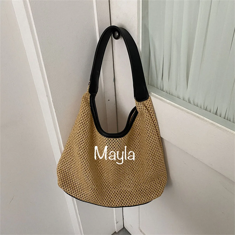 

Any name Summer Women's Handheld Woven Bag Embroidered Fashionable Western Style Shoulder Bag Travel Beach Grass Woven Bag