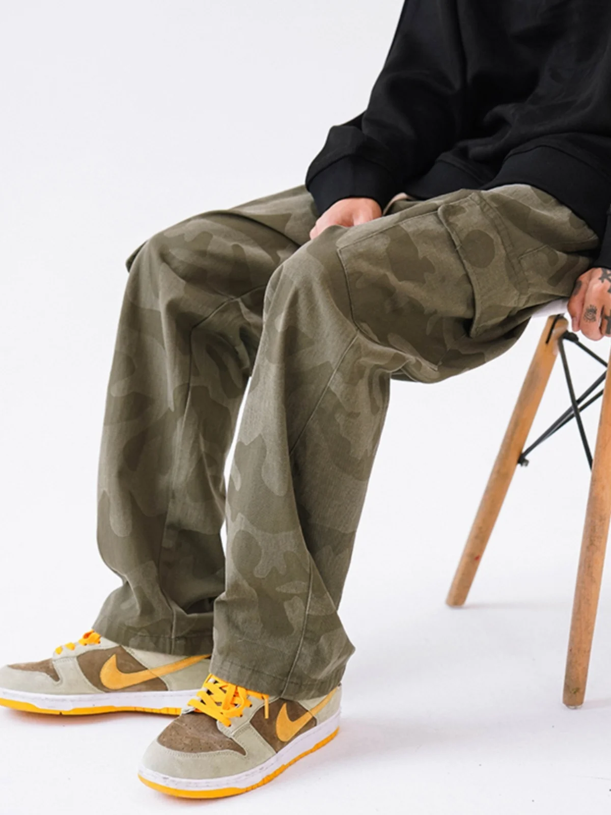 

Камуфляжные рабочие брюки мужские, весенне-осенние, в американском стиле, ретро, модные, свободные, прямые, повседневные, длинные штаны