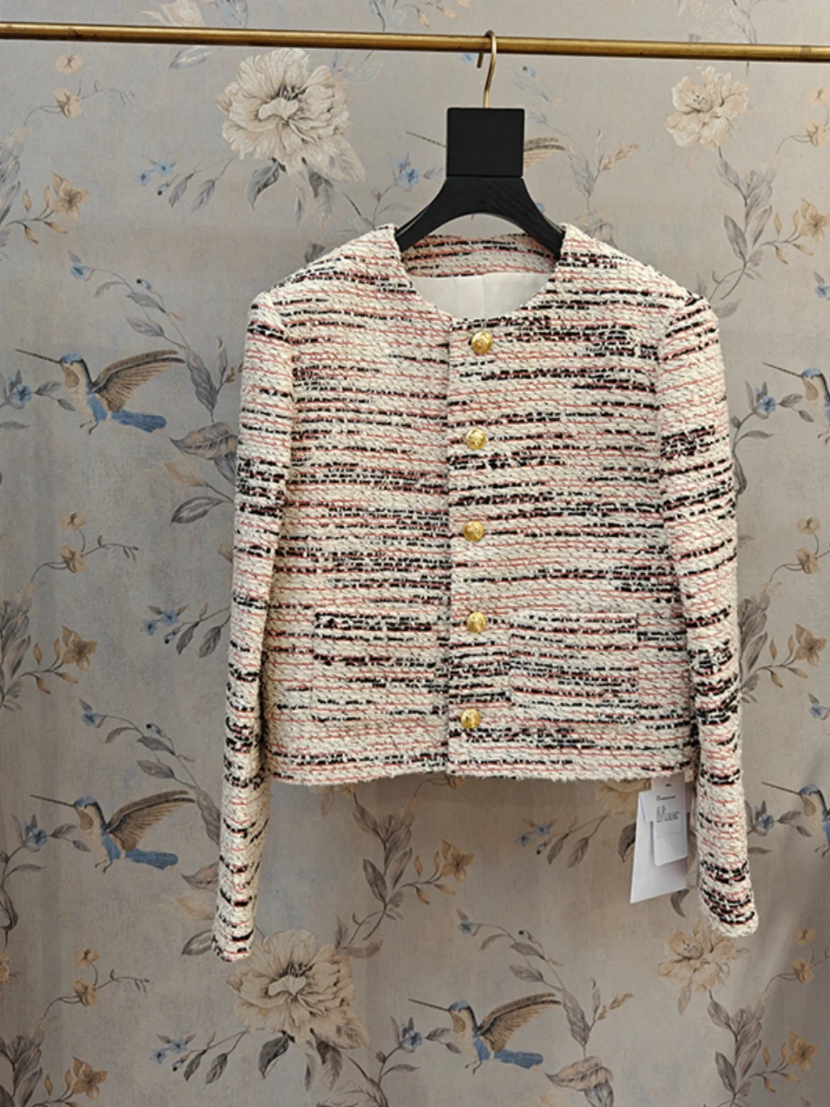 

Ele Ladylike Tweed Knit Coat Women's round Ne Open Cardigan Top High Quali Autumn Faion ort Outerwear