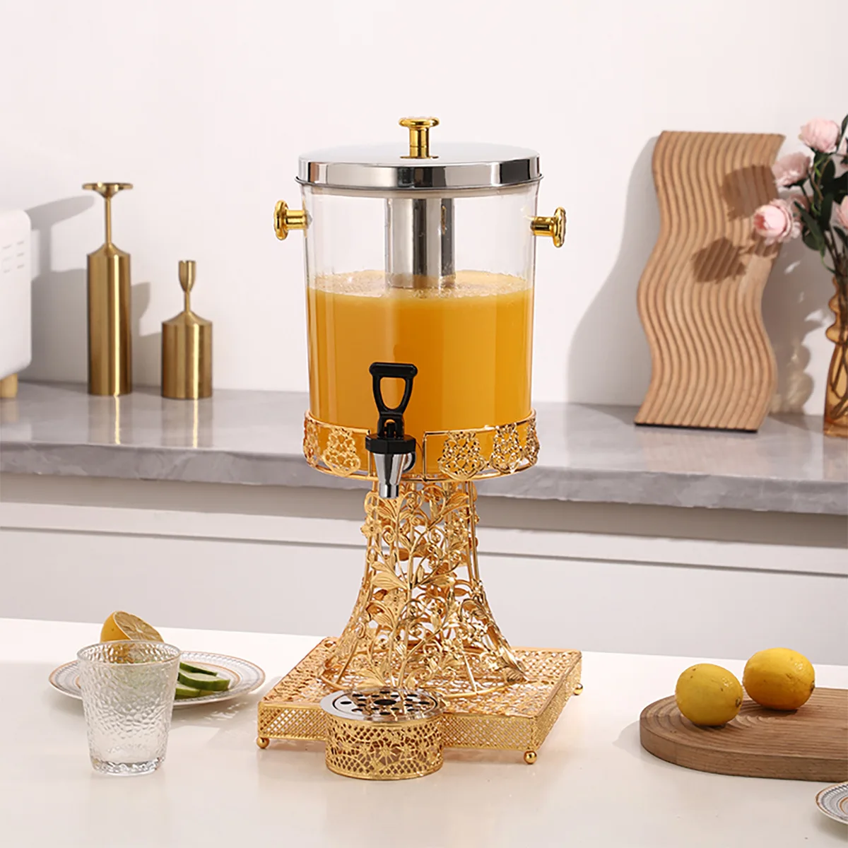 Gold-Plated Juice Fountain Ice Bucket Set with Dragon Head, PC Chiller for Hotel Buffets, Premium Beverage Storage