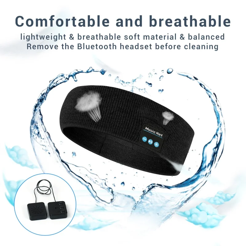 New Music Sport Headband,Removable and Washable Breathable Fitness Sweatband with USB Charging and Wireless Bluetooth Connection