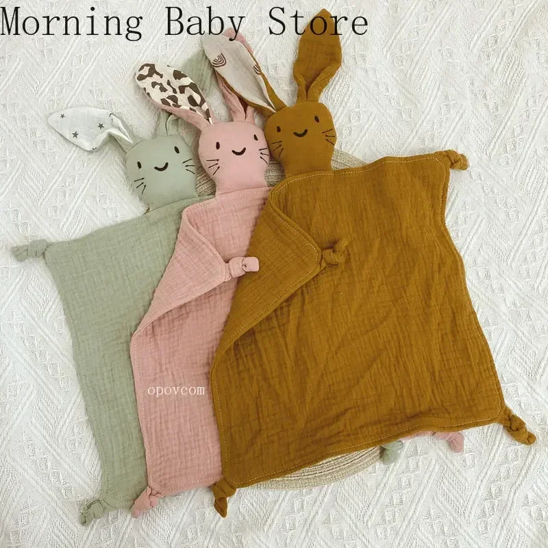 Baby Comforter Cute Baby Rabbit Cat Muslin Towel Soft Cotton Sleeping Dolls Soothing Cloth Blanket Newborn Appease Towel Bibs