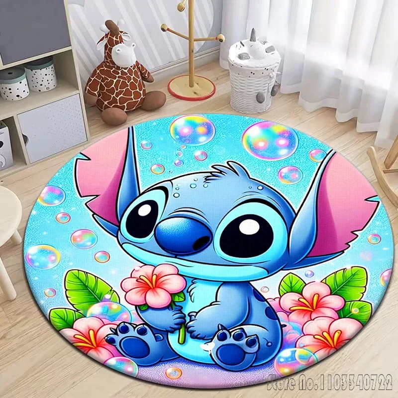 MNS Lilo et Stitch mignon tapis rond, chambre à coucher, salon, tapis de porte, pique-nique, anime, décoration de chambre, tapis d'area, tapis de sol, maison