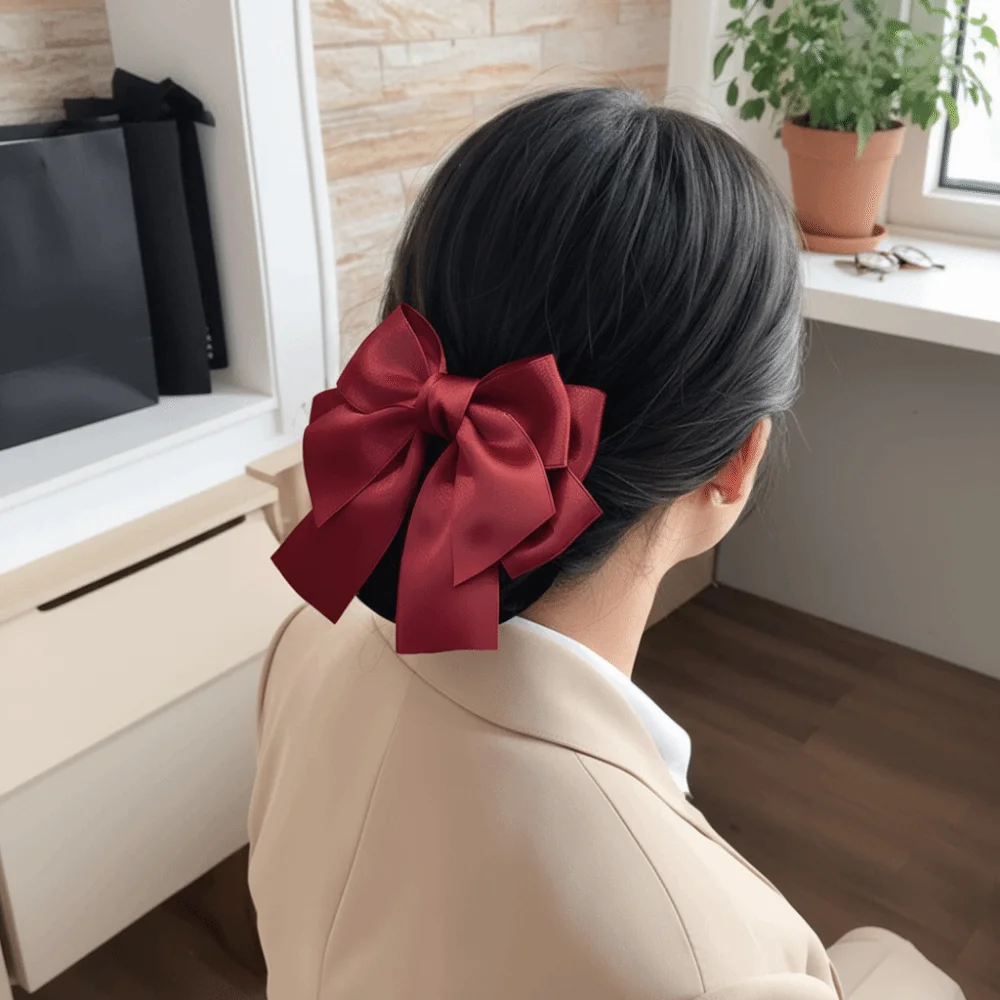 

Fashion Comfortable Bowknot Knit Hair Net Vintage Double Layer Cover Net Hair Clip Spring Clip Elegant Ponytail Clip Female