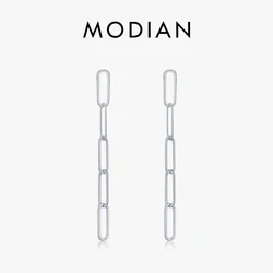 MODIAN 925 Sterling Silver Rectangle Lock Long Chain Fashion Stud Earrings for Women Fine Jewelry Gift