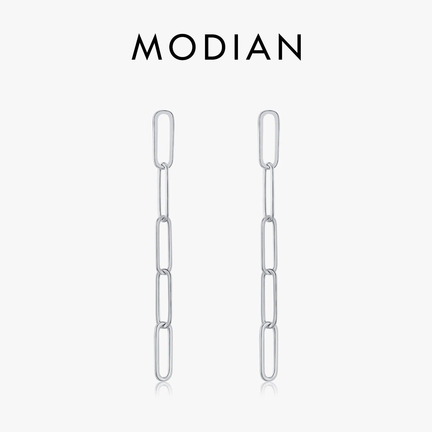 MODIAN 925 Sterling Silver Rectangle Long Chian Stud Earrings Fashion Earrings for Women Valentine's Day Fine Jewelry Gift