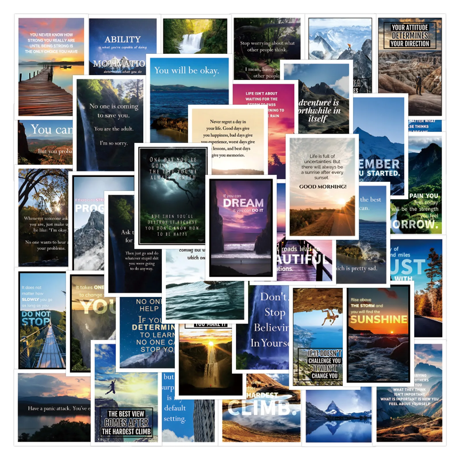 

60PCS English Inspirational Landscape Graffiti Stickers Decoration Scooter Luggage Water Cup Mobile Phone Case Decal Toy