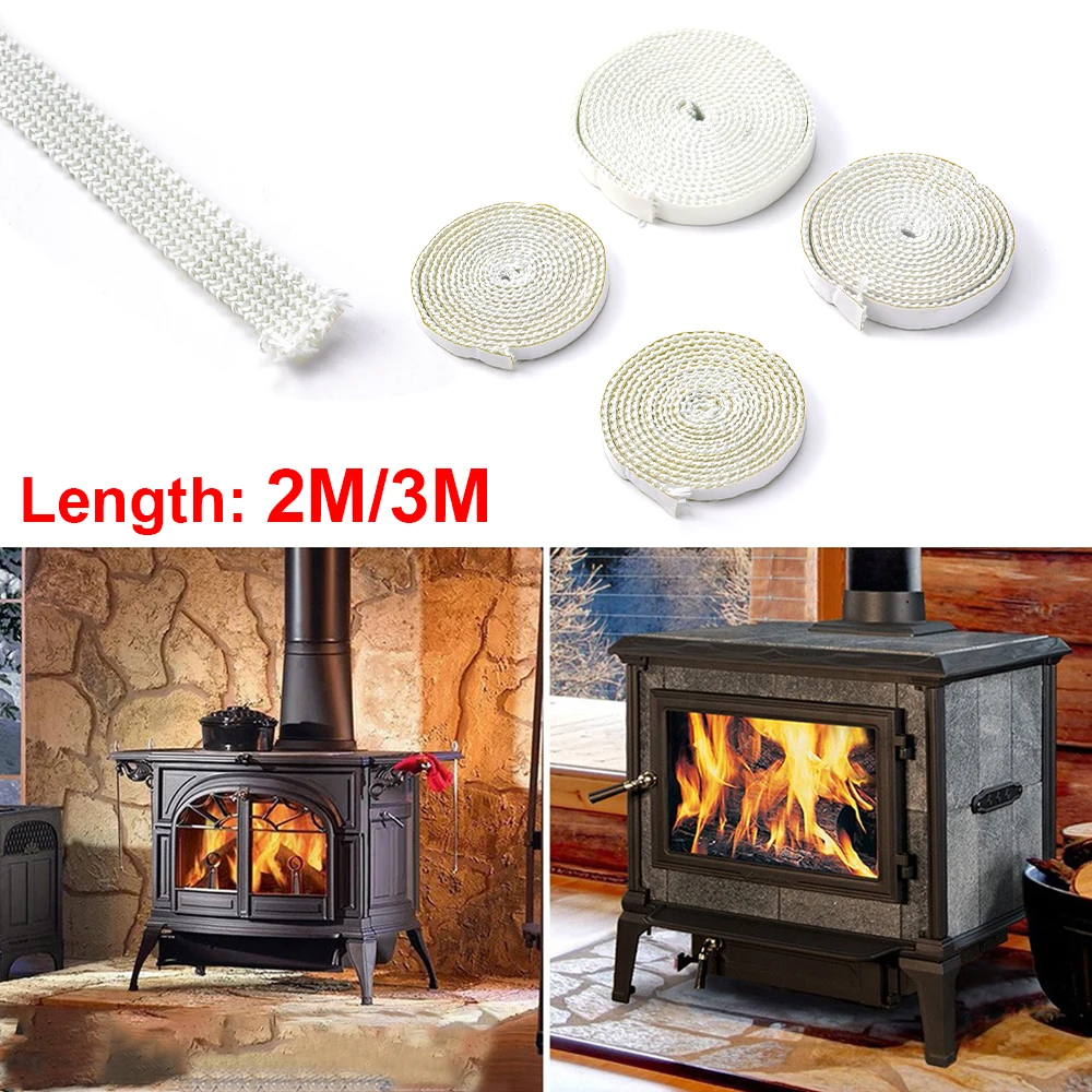 2 M/3 M สีขาวแบนเตาเชือก Self-Adhesive ไฟเบอร์กลาสเตาผิง Chimney ซีลสายไฟเปลี่ยนปะเก็นเทป 10 มม./15 มม.