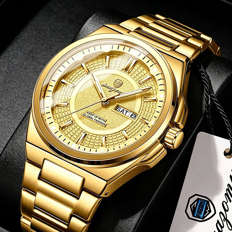 PAAZOMU – montre à Quartz de luxe pour hommes, marque originale, date, semaine, lumineuse, étanche, en acier inoxydable, cadeau Premium