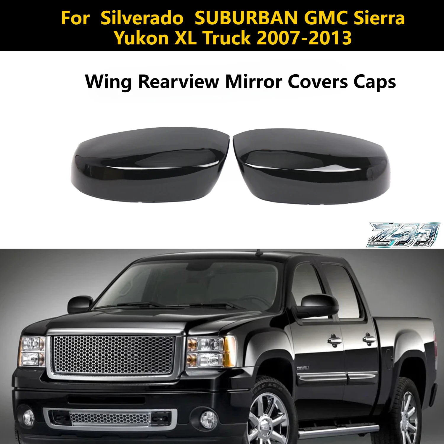 

For CHEVROLET Silverado TAHOE SUBURBAN GMC Sierra Yukon XL Truck 2007-2013 Gloss Black Car Side Wing Rearview Mirror Covers Caps
