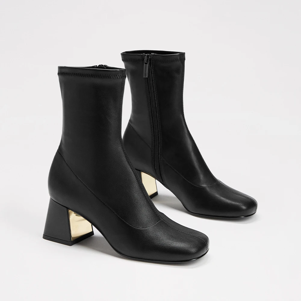 

FWRD Women's Leather Square-Heel Zipper Stretch Ankle Boots, Comfortable Fashion Shoes for Autumn Winter Daily Wear #FWRD000256