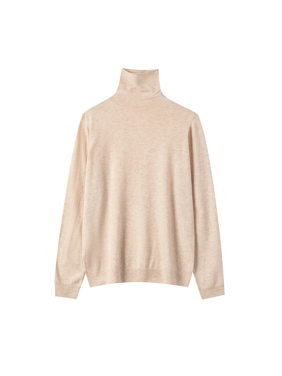 SuyaDream, Women Turtleneck Pullovers, 100%Sheep Wool, High Collar, Fine Yarn Plain Knit Sweaters, 2024 Fall Winter Basic Top