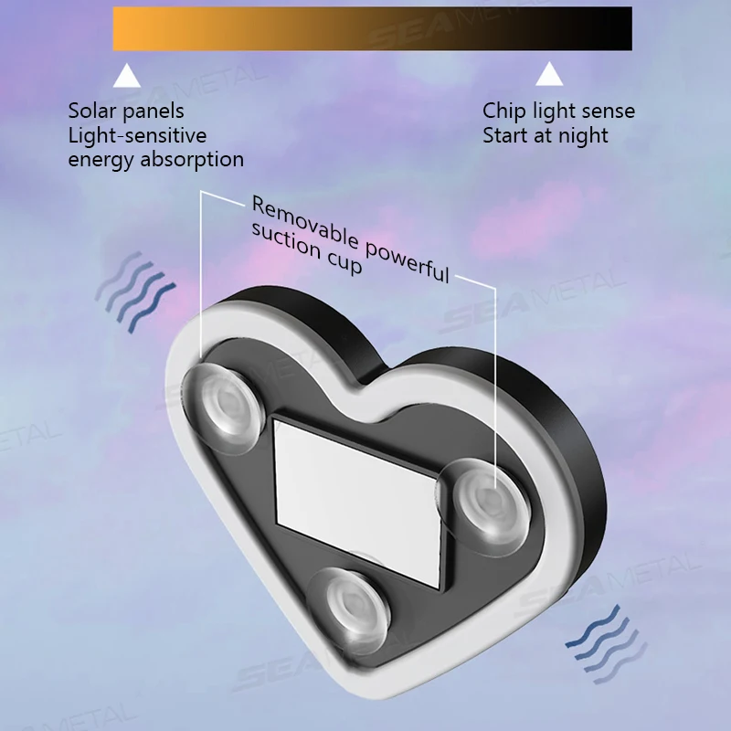 SEAMETAL Universal Car Solar Heart-shaped Light Car Window LED Peach Heart Atmosphere Lamp for Car Exterior Interior Decoration image 5