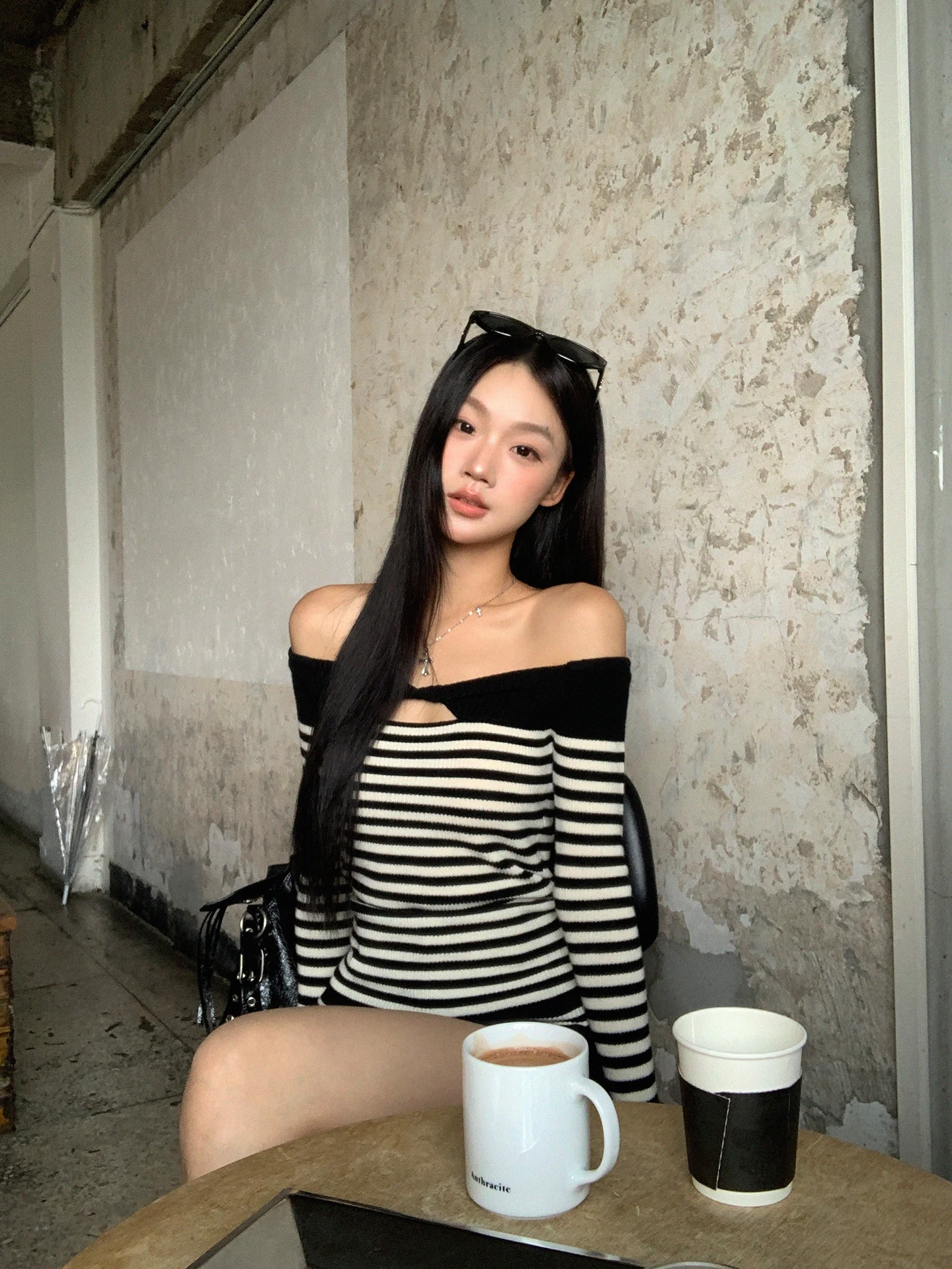 

Red Celebri Knitted Sweater Women's Early Autumn Korean Sle One oulder Striped Slimming Sexy Girl Long Sve Pullover