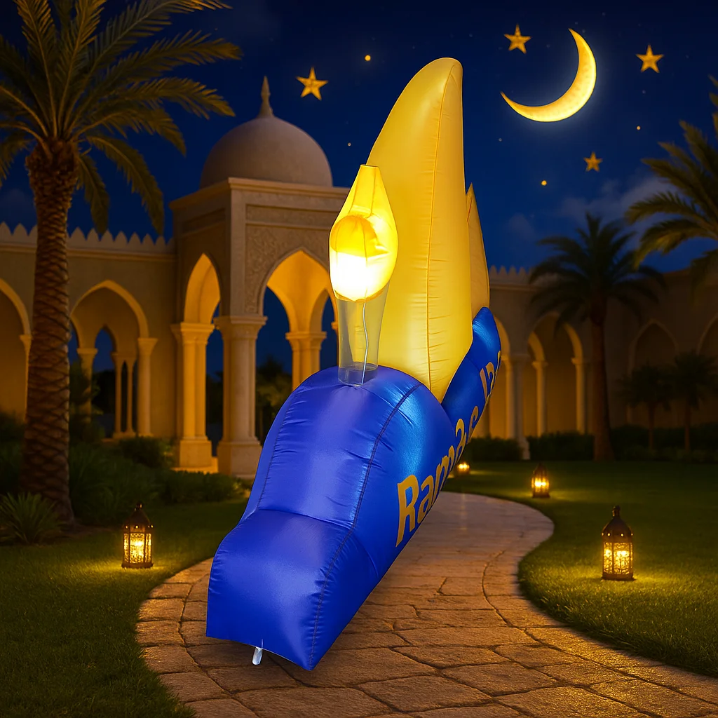 ألعاب إسلامية/إسلامية قابلة للنفخ 2.1 متر/7 قدم نموذج قلعة رمضان أضواء LED مدمجة زينة عيد مبارك للاحتفال بالالتصحيح #6
