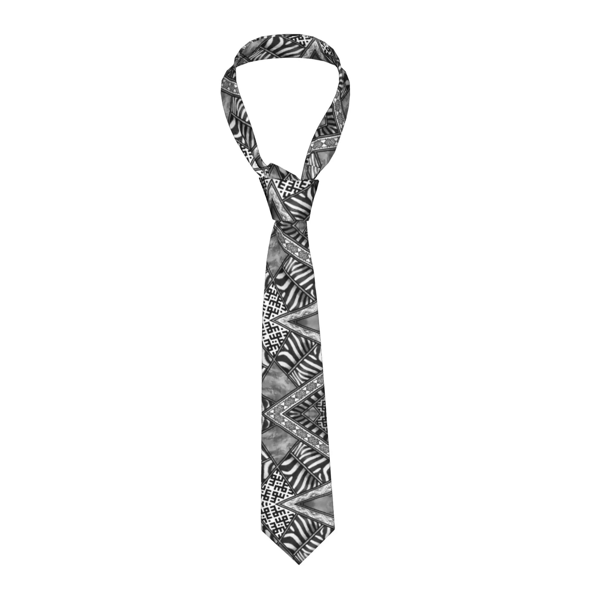 

Галстук мужской офисный из шелка с текстурой под зебру, этническим и геометрическим орнаментом, имитирующим кожу животных
