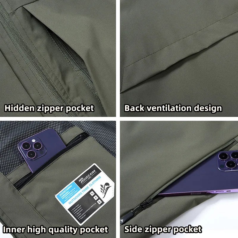 Chalecos de concha suave con 6 bolsillos para hombre, ropa de calidad para exteriores, 5XL talla grande, secado rápido, para acampar, pescar,