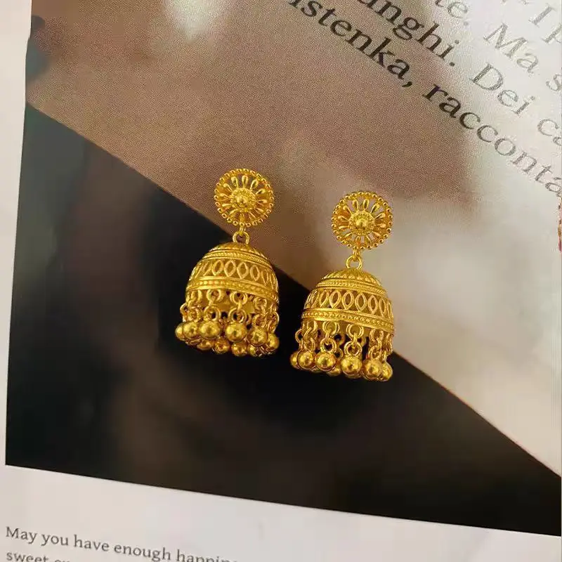 

Vintage 9999 24K Real Gold Bohemian Girl Tassel Earrings with Antique French Filigree Ethnic Style Earrings High-end Feel Women