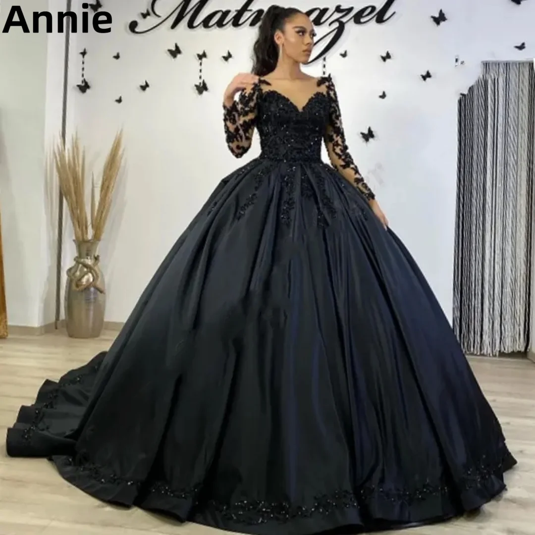 Annie Black Prom Dresses Gothic Wedding Dress Evening Dress 2024 Luxurious Embroidery Party Dresses Custom Dress فساتين السهرة