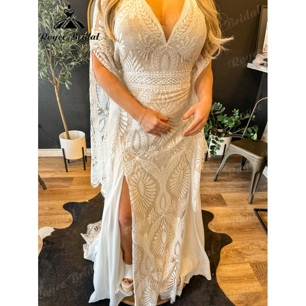 Tassel V Neck Lace Boho Bohemian Flare Sleeve Wedding Dress for Women 2025 Customzied Backless Bridal Gown vestidos boda civil