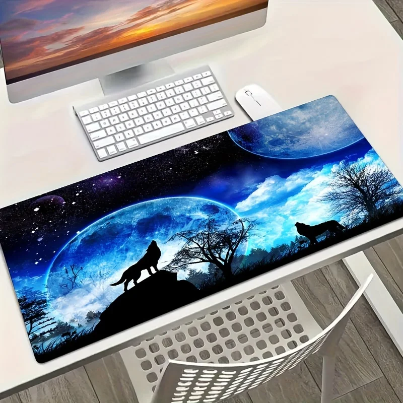 Night Painting beautiful Night Moon Animal Roaring Wolf mouse pad Large keyboard pad Office laptop gaming learning accessories