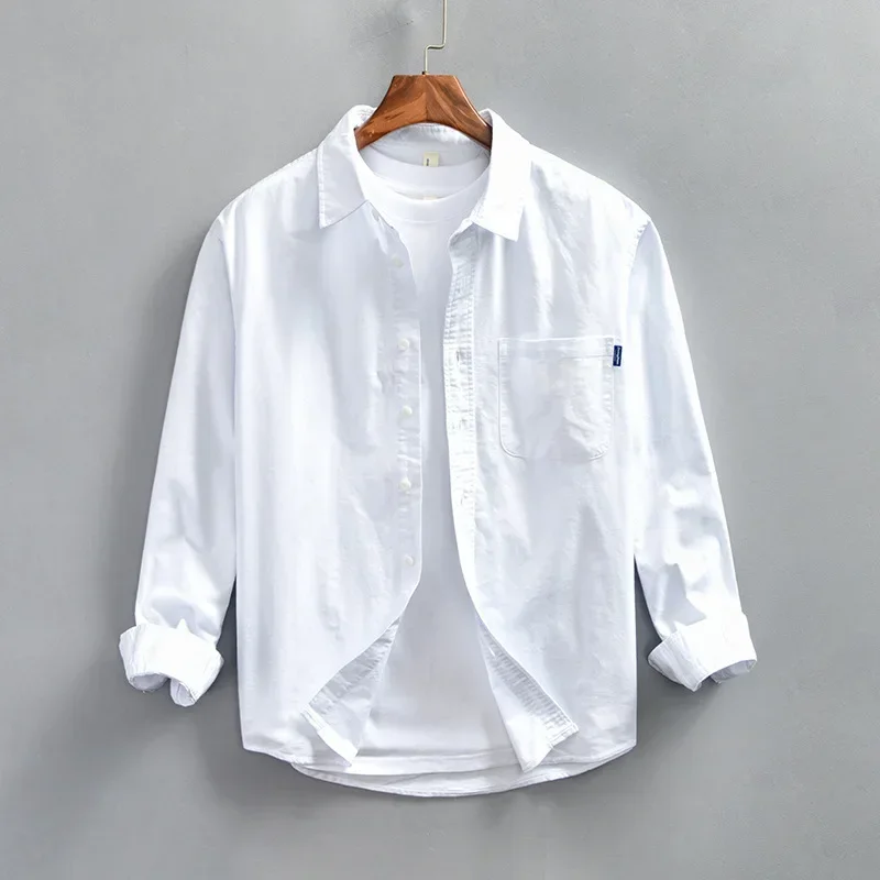 

Мужские рубашки с длинным рукавом в корейском стиле, 4XL, весенние повседневные оксфордские рубашки, комфортные, с отложным воротником, 100% хлопок, на пуговицах, простая мужская одежда