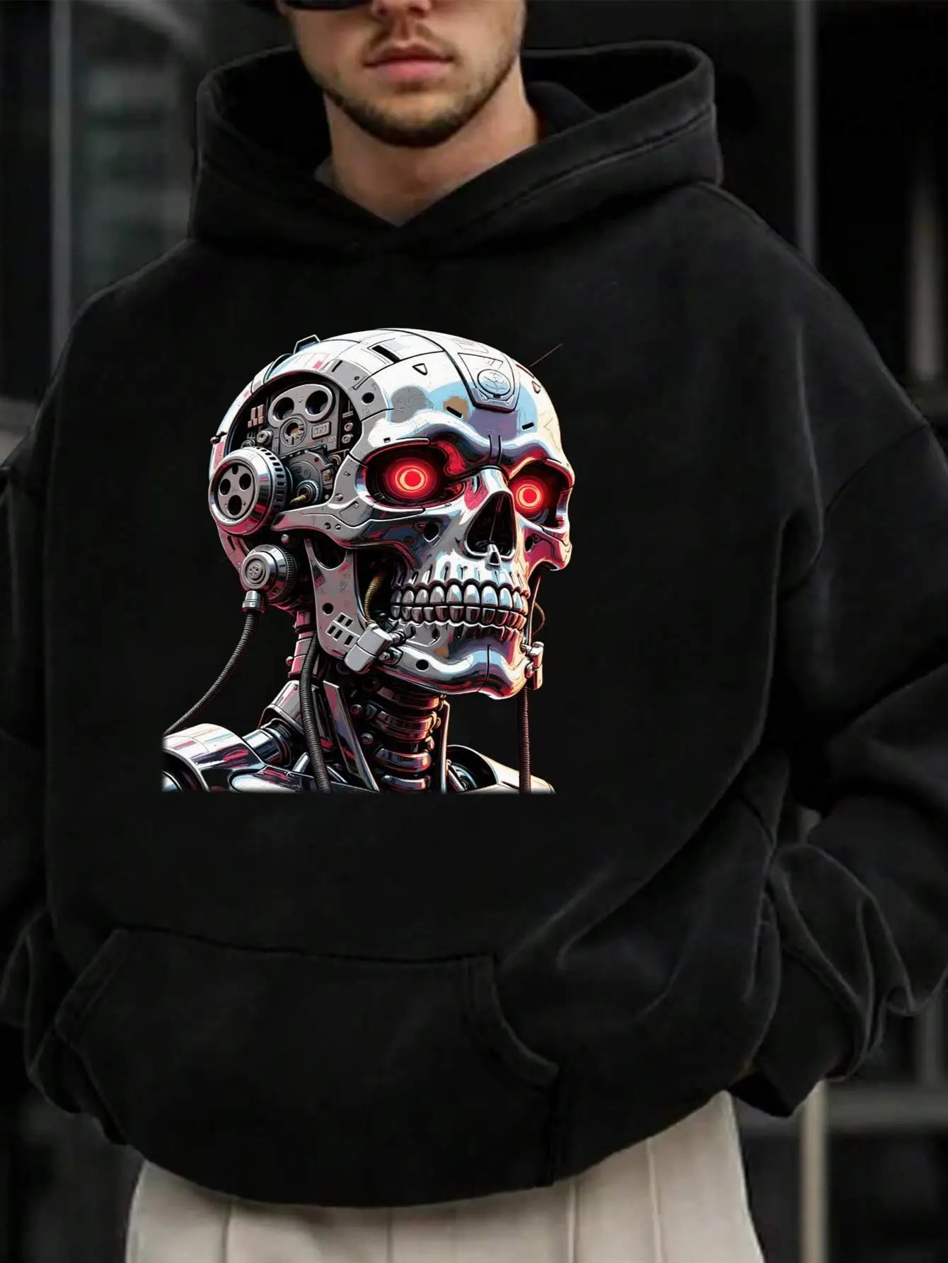 Terminator T-800 Skeleton Cyberpunk Robot bedrukt hoodiejack voor heren Iconisch Red Eyes Terminator Design
