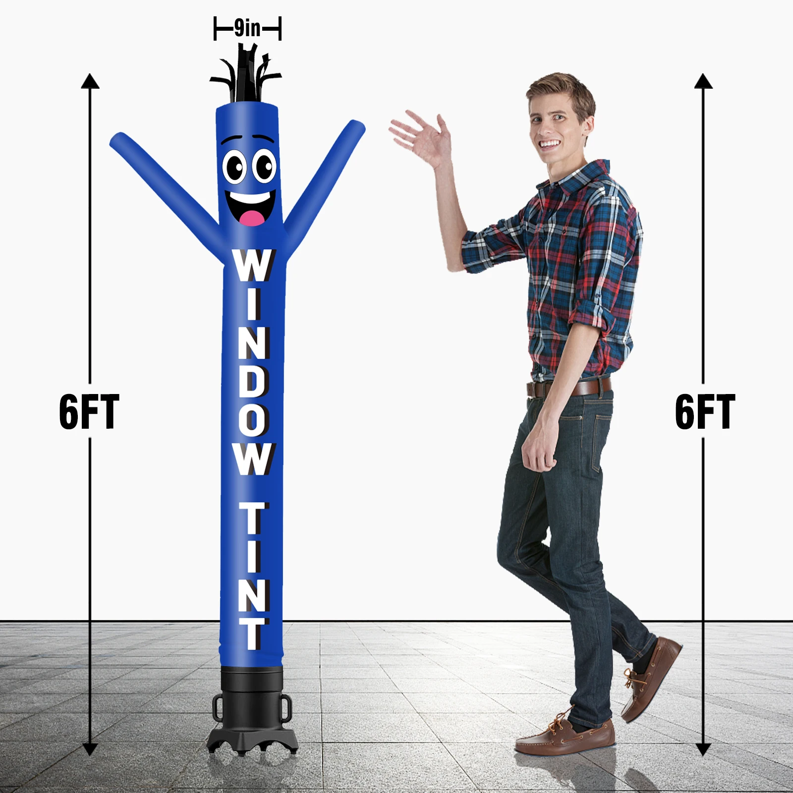 6/10/15/20FT Tall Inflatable Blue Window Tint Wacky Wavy Dancing Guy for Outdoor Decoration Advertising(Blower Not Included)