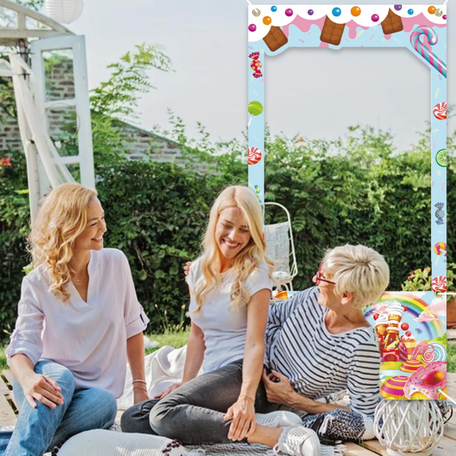 Vibrant Candy Themed Polyester Photo Banner Decorations- Colorful Photo Props Backdrop for Birthday Shower Candy Theme Party Dec