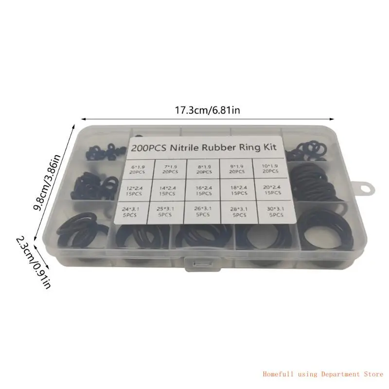 200Pcs Rubber O Rings Washer Seals Assortment Assortment Set Electrical Gasket