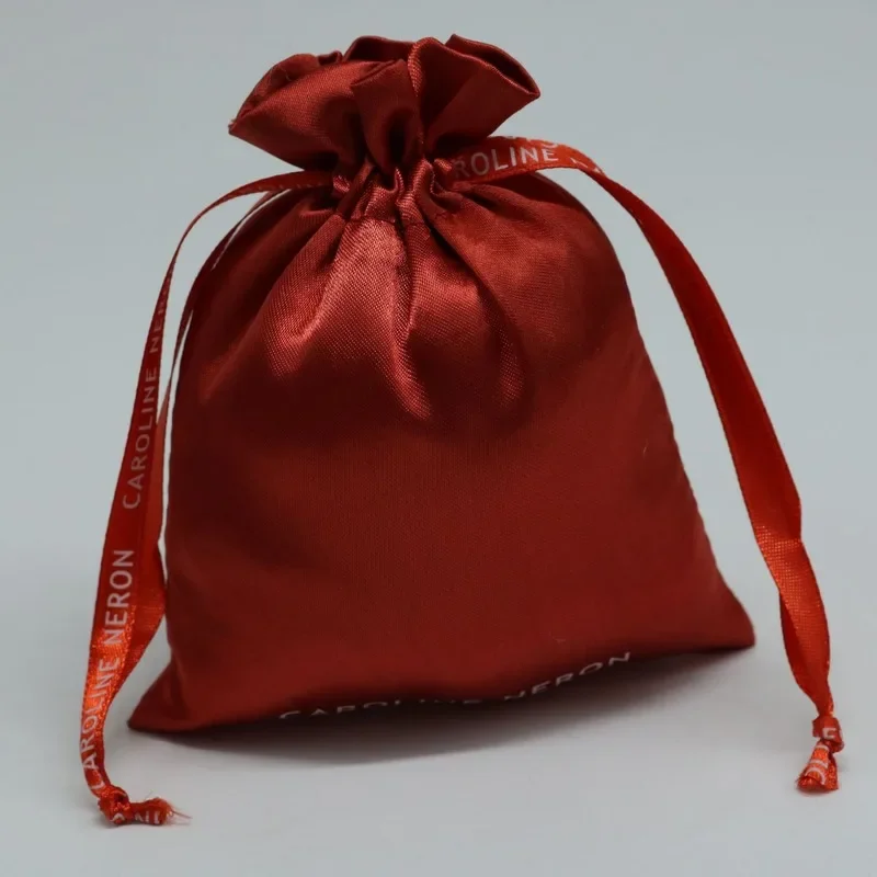 شعار مخصص حقيبة التعبئة والتغليف الساتان عذراء الشعر الملابس تخزين المنزل خرز للمجوهرات كيس التغليف الأحمر 50 قطعة/الوحدة #2