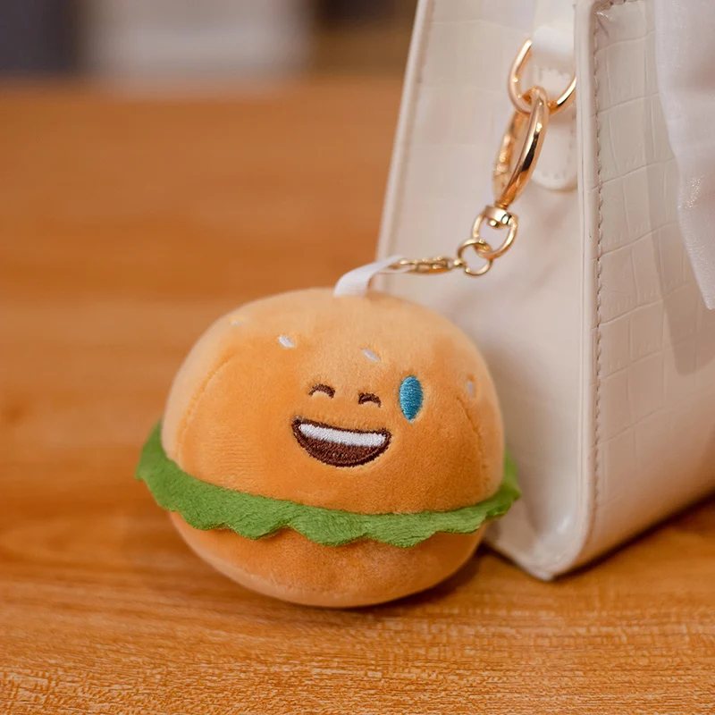 7cm Cute Cartoon Plush Hamburger Pendant Toy Stuffed Food Bread Keychain Decor Doll Kids Toys Birthday Gift