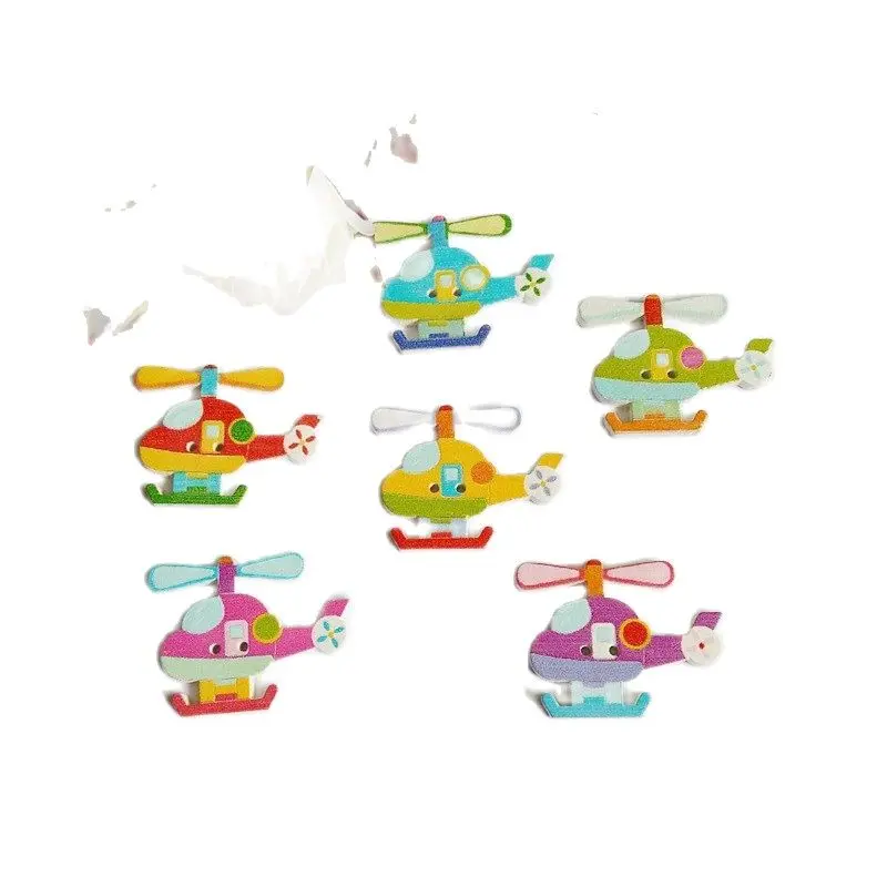 40 Stks/partij Gemengde Multicolor Helikopter Botones 2 Gaten Houten Knopen Naaien Accessoires Scrapbooking Afdrukken