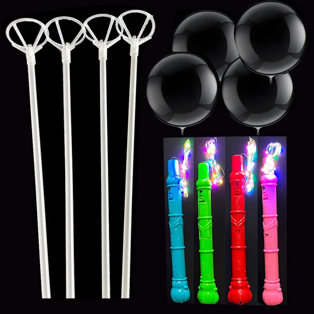 

4set 30 Heads LED Light Up Flashing Handles +Cupholder 20Inch Balloon Home Birthday Event Glowing the Dark Decoration