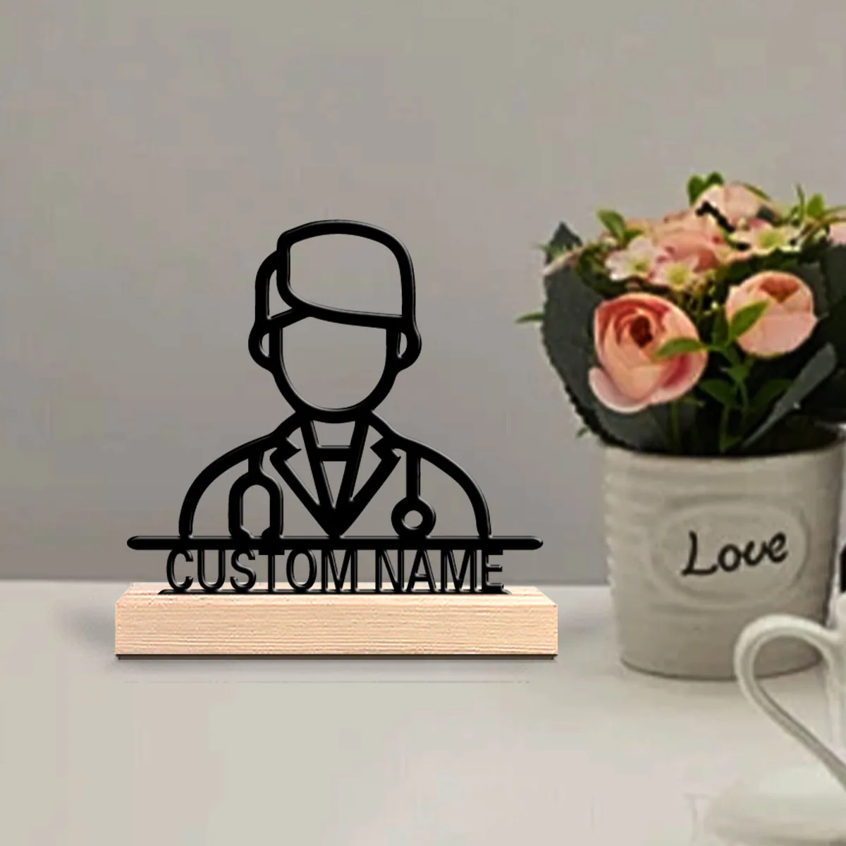 1pc Minimalist doctor Customizable Letter Metal Statue Iron Ornament Art Figurine With Wood Base Metal Ornament For Girl Gifts view 3