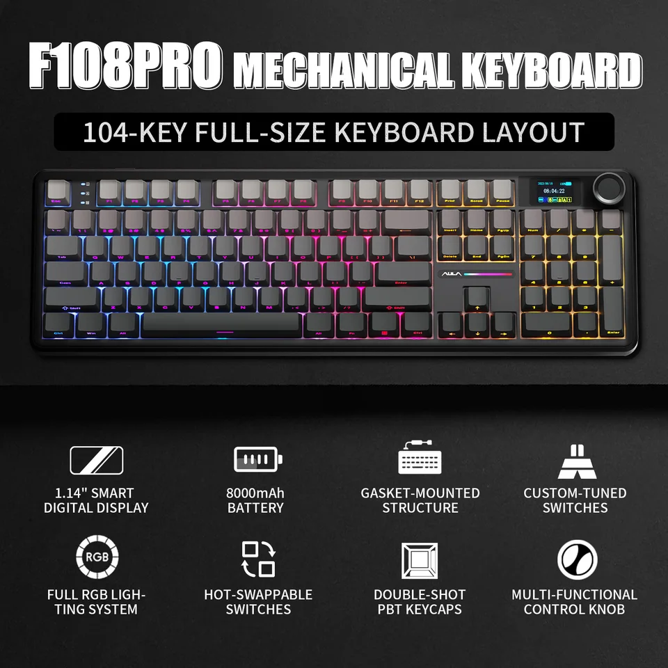 AULA F108 PRO メカニカルキーボード カスタム100%レイアウト RGB