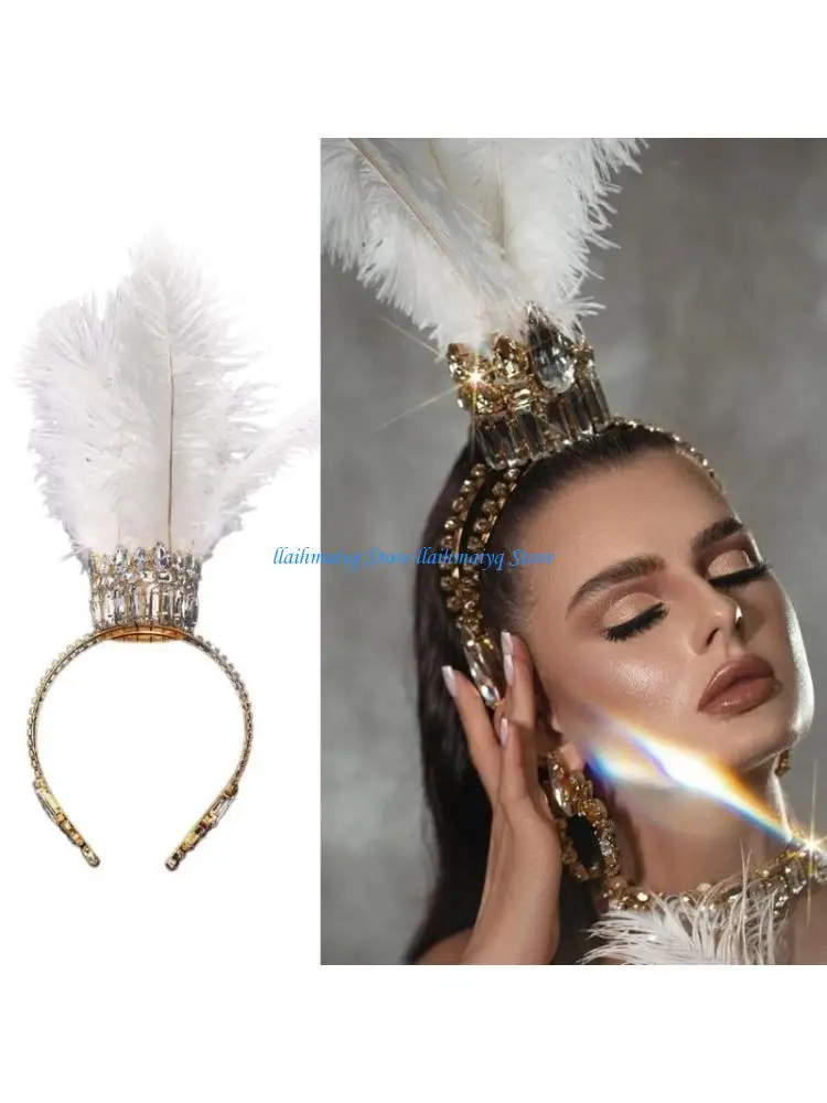 

573B Adjustable Feathers Rhinestones Headwear for a Comfortable and Stylish Fit