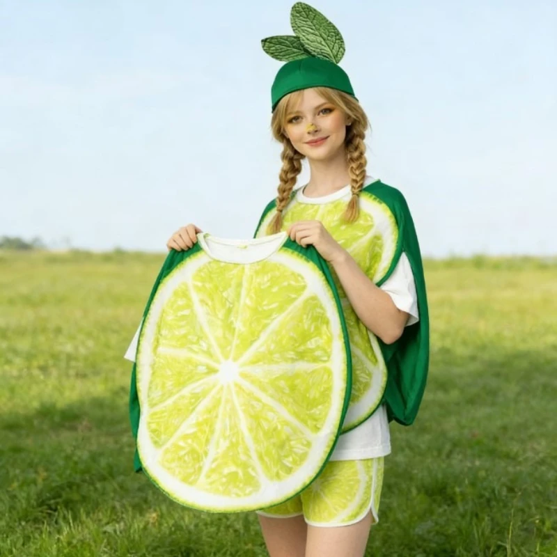 

Новый креативный костюм для ролевых игр в виде фруктов для взрослых, дизайн с ломтиками лимона и лайма, наряд для косплея на Хэллоуин