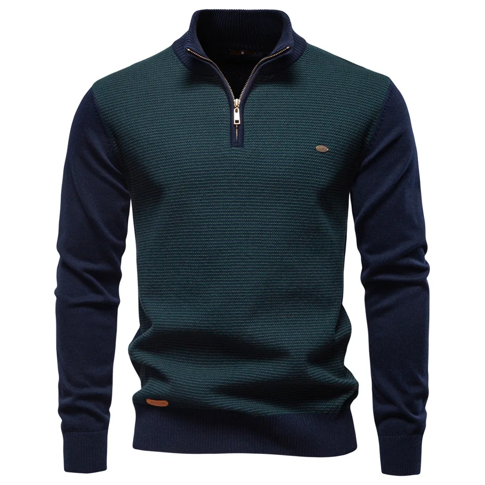 Autumn and Winter New Half Zipper Men's Stand up Collar Cotton Sweater High Quality Business Casual Knitted Sweater for Men