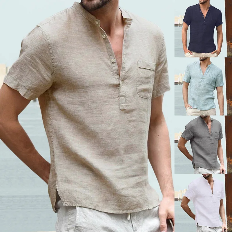 Camisetas de lino con cuello en V para hombre, ropa informal de manga larga, de algodón, de alta calidad, S-5xl, novedad de 2023