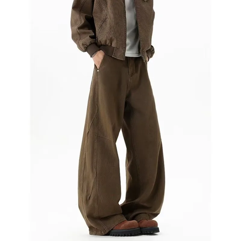 High Waist Wide Leg Denim Jeans Women's Thin Summer New American Retro Loose Drapey Brown Coffee Color Casual All-Match