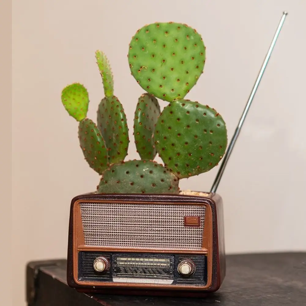 Retro Radio Shaped Flowerpot Creative Resin Succulent Flower Pot Succulent Pot with Antenna Vintage Radio Planter