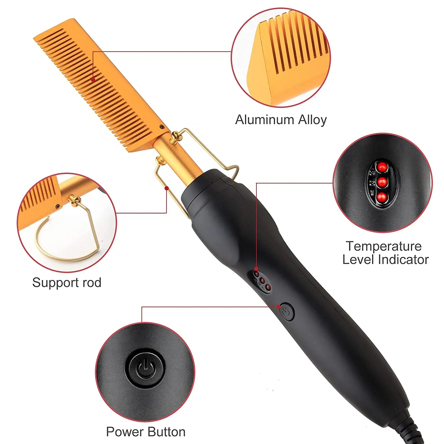 Electric Hot Comb Hair Straightener Heat Pressing Comb Ceramic Curling Flat Iron Curlers Anti-Scald Wigs Beard Hair Straightener