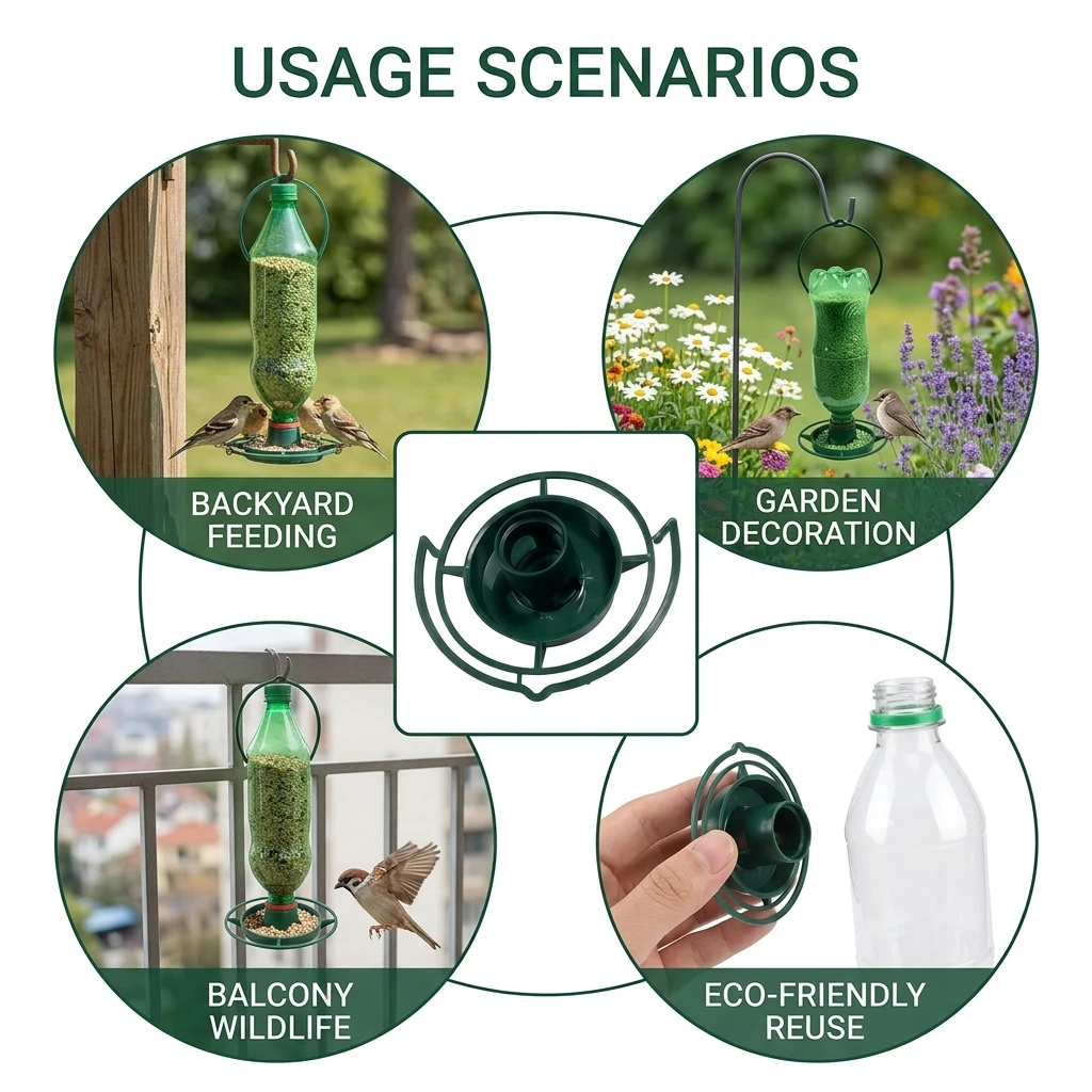 Durable Bird Feeder Soda Bottle Adapter for Garden Backyard Eco-Friendly Plastic Hanging Wild Bird Feed Station Weatherproof