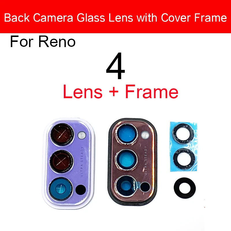 Back Camera Glass Lens For Oppo Reno  4se 4Z 4 4Pro with Frame Main Rear Camera Lens Glass Cover Glue Replacement Parts