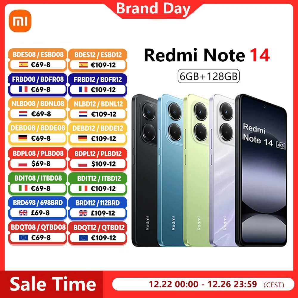 ?Marque +? Version mondiale Xiaomi Redmi Note 14 MediaTek Helio G99-Ultra 108MP AI 5500mAh 6,67