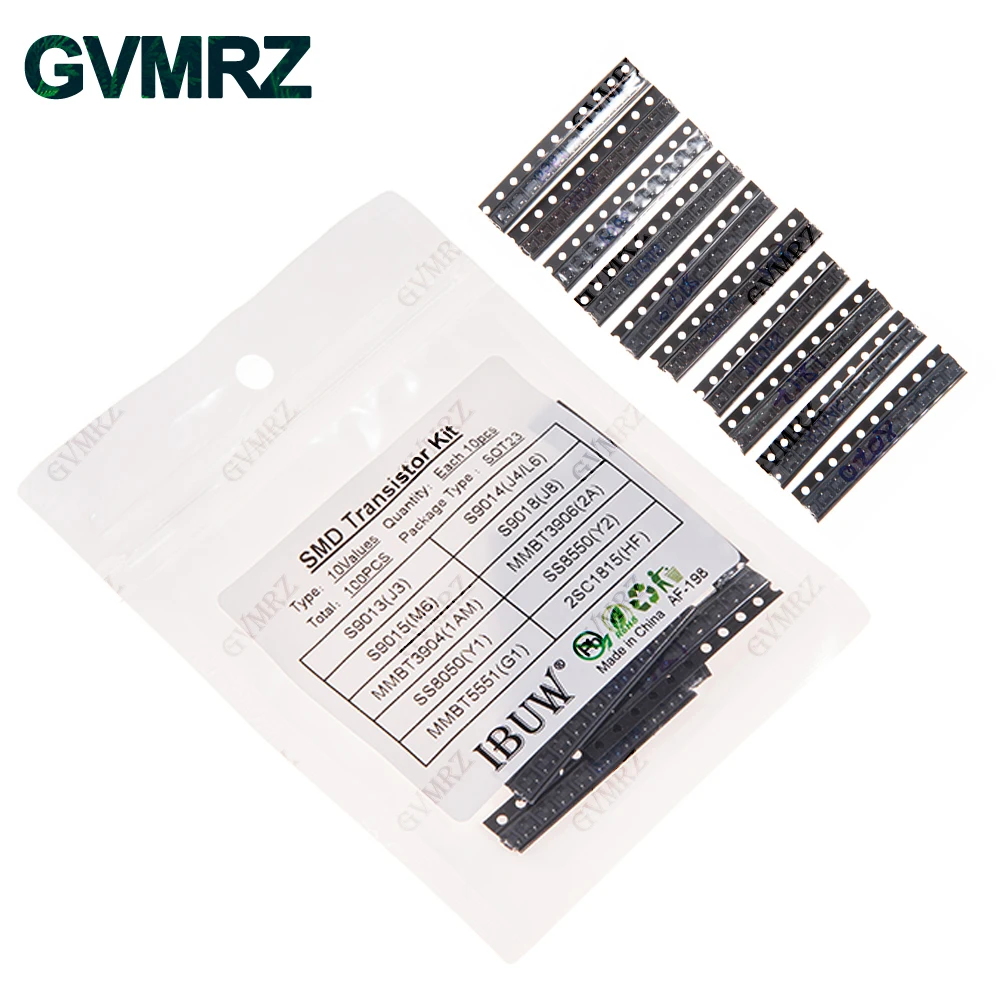 10kinds X10pcs=100pcs SOT-23 SMD Transistor KIT S9013 S9014 S9015 S9018 MMBT3904 MMBT3906 SS8050 SS8550 2N5551 2SC1815