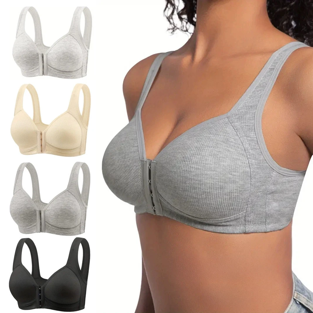 ملابس داخلية نسائية خالية من الأسلاك وإغلاق أمامي بلون واحد حمالة صدر رافعة للأعلى تعتبر أكثر من الملابس الداخلية الفردية في منتصف العمر وكبار السن